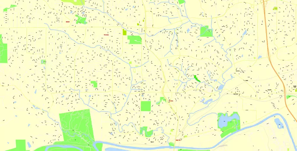 Printable Map Saint Louis, Missouri, US, exact vector Map street G-View City Plan Level 17 (100 meters scale) full editable, Adobe Illustrator