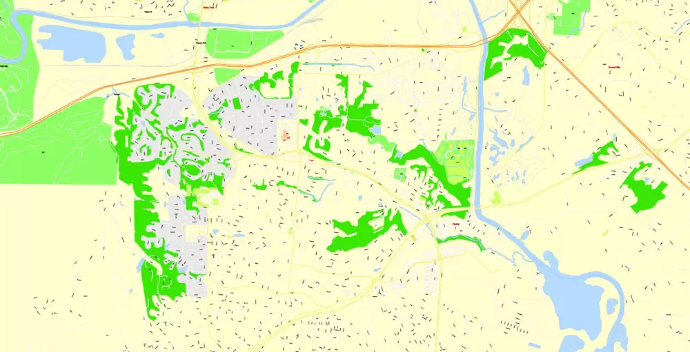 Printable Map Saint Louis, Missouri, US, exact vector Map street G-View City Plan Level 17 (100 meters scale) full editable, Adobe Illustrator