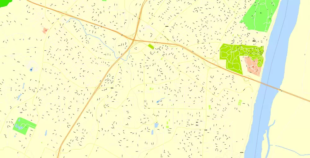 Printable Map Saint Louis, Missouri, US, exact vector Map street G-View City Plan Level 17 (100 meters scale) full editable, Adobe Illustrator