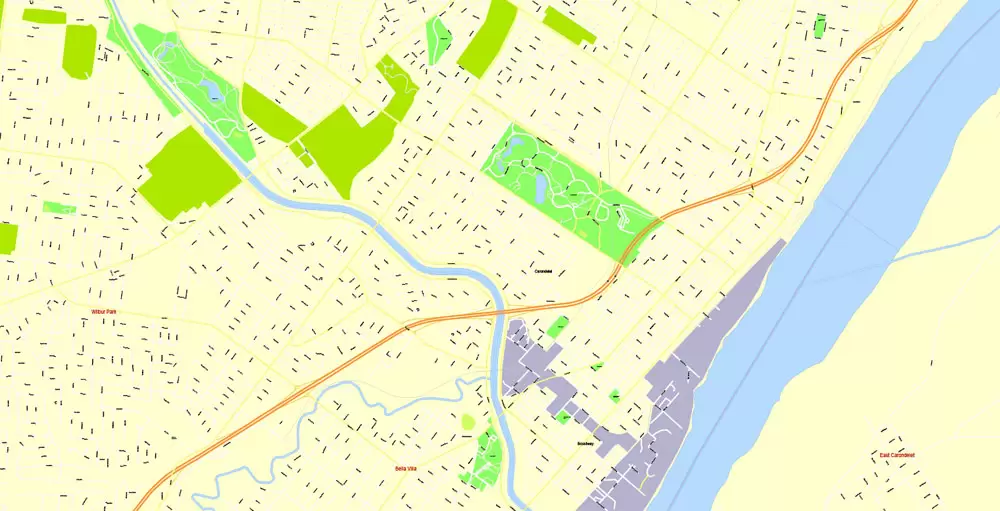 Printable Map Saint Louis, Missouri, US, exact vector Map street G-View City Plan Level 17 (100 meters scale) full editable, Adobe Illustrator