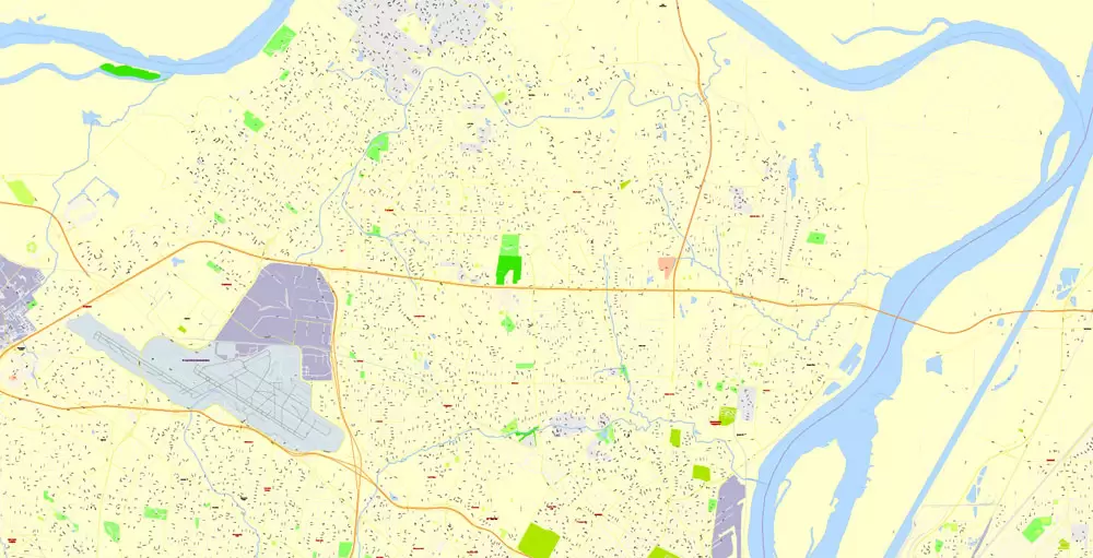 Printable Map Saint Louis, Missouri, US, exact vector Map street G-View City Plan Level 17 (100 meters scale) full editable, Adobe Illustrator