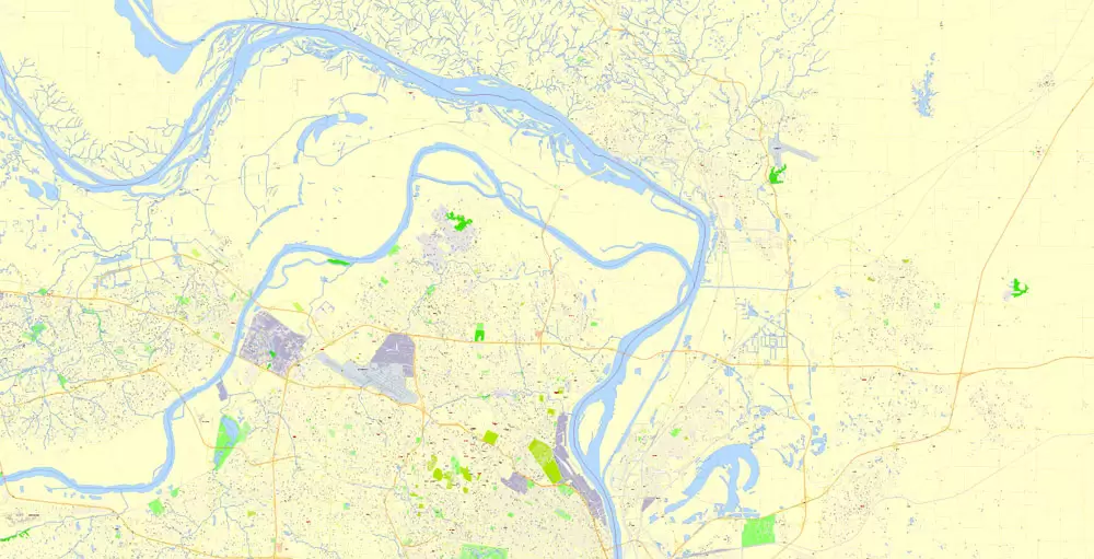 Printable Map Saint Louis, Missouri, US, exact vector Map street G-View City Plan Level 17 (100 meters scale) full editable, Adobe Illustrator