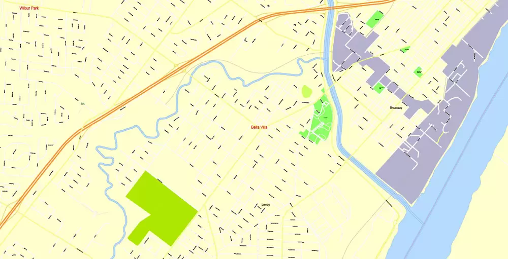Printable Map Saint Louis, Missouri, US, exact vector Map street G-View City Plan Level 17 (100 meters scale) full editable, Adobe Illustrator
