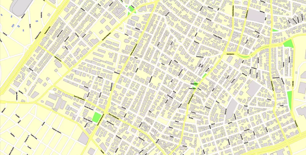 Printable Vector Map Athens + Pireas, Greece, exact City Plan with Buildings, street G-View Level 17 (100 meters scale) map English, fully editable, Adobe Illustrator