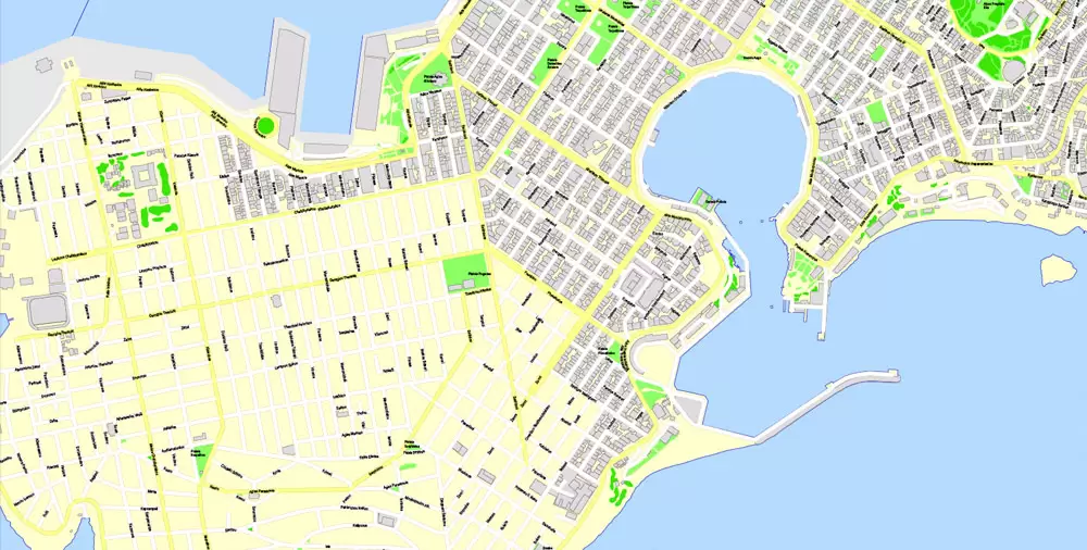 Printable Vector Map Athens + Pireas, Greece, exact City Plan with Buildings, street G-View Level 17 (100 meters scale) map English, fully editable, Adobe Illustrator