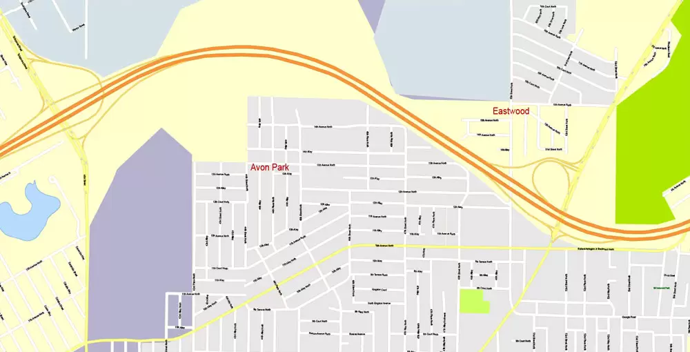 Printable Map Birmingham, Alabama, US, exact vector Map street G-View City Plan Level 17 (100 meters scale), full editable, Adobe Illustrator