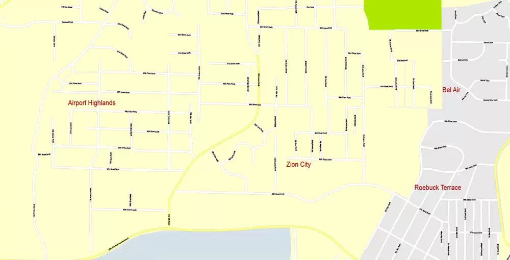 Printable Map Birmingham, Alabama, US, exact vector Map street G-View City Plan Level 17 (100 meters scale), full editable, Adobe Illustrator