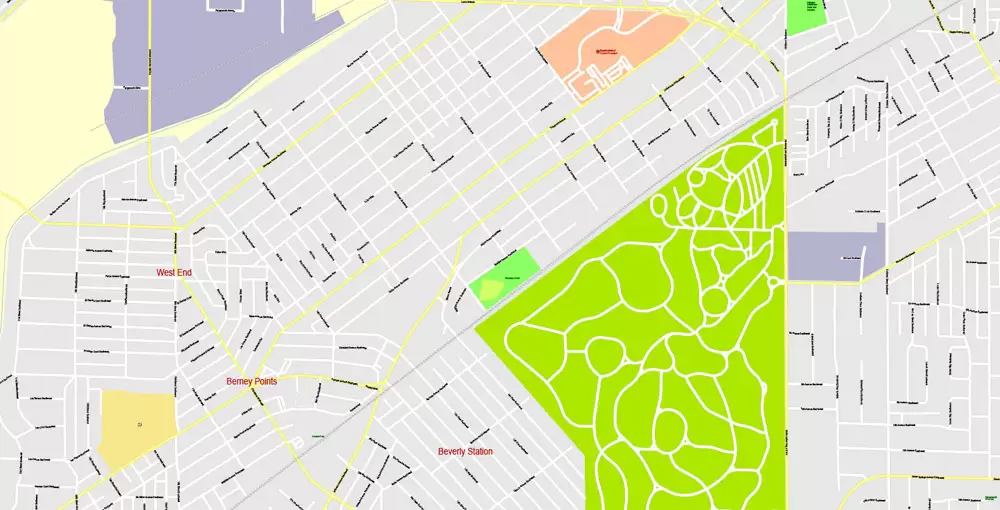 Printable Map Birmingham, Alabama, US, exact vector Map street G-View City Plan Level 17 (100 meters scale), full editable, Adobe Illustrator