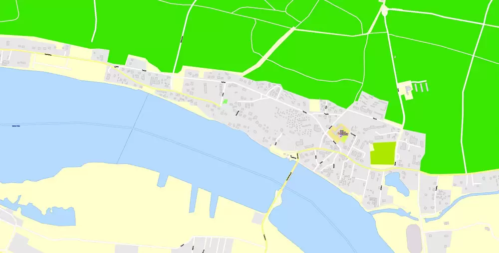 Printable Map Gdansk, Poland, exact vector street G-View Level 17 (100 meters scale) map, all buildings, full editable, Adobe Illustrator