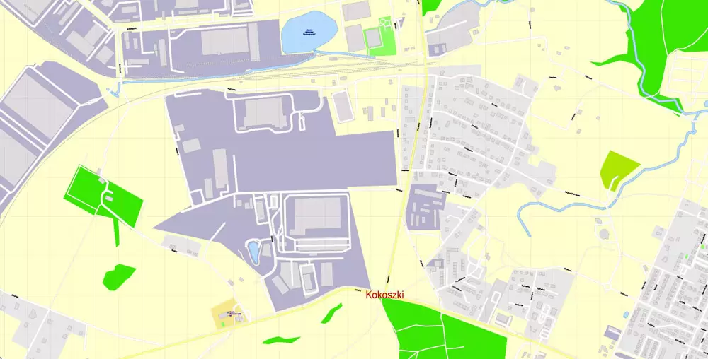 Printable Map Gdansk, Poland, exact vector street G-View Level 17 (100 meters scale) map, all buildings, full editable, Adobe Illustrator
