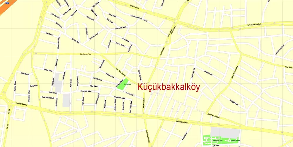 Printable Vector Map Istanbul, Turkey, exact City Plan, street G-View Level 17 (100 meters scale) map, fully editable, Adobe Illustrator