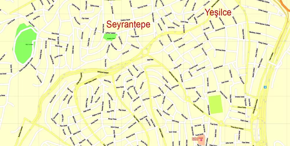 Printable Vector Map Istanbul, Turkey, exact City Plan, street G-View Level 17 (100 meters scale) map, fully editable, Adobe Illustrator