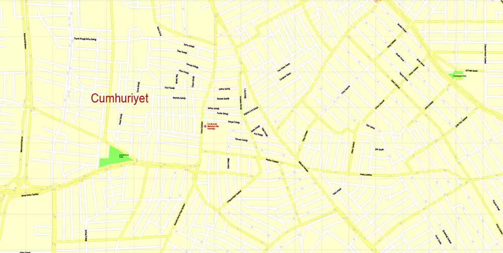 Printable Vector Map Istanbul, Turkey, exact City Plan, street G-View Level 17 (100 meters scale) map, fully editable, Adobe Illustrator