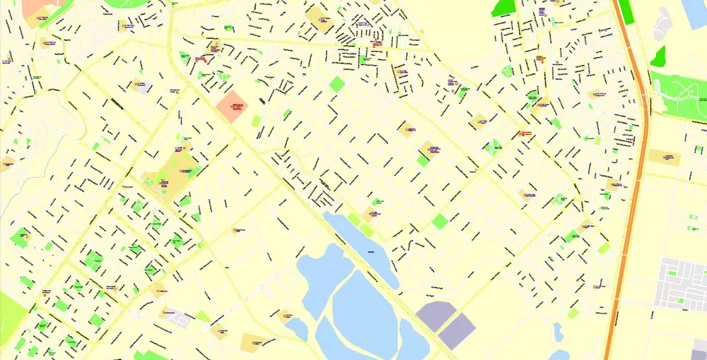 Printable Map Lima, Peru, exact Map City Plan Level G-View 17 (100 meters scale) full editable, Adobe Illustrator