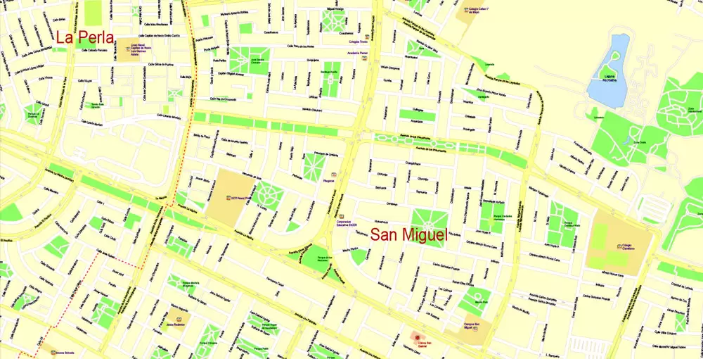 Printable Map Lima, Peru, exact Map City Plan Level G-View 17 (100 meters scale) full editable, Adobe Illustrator