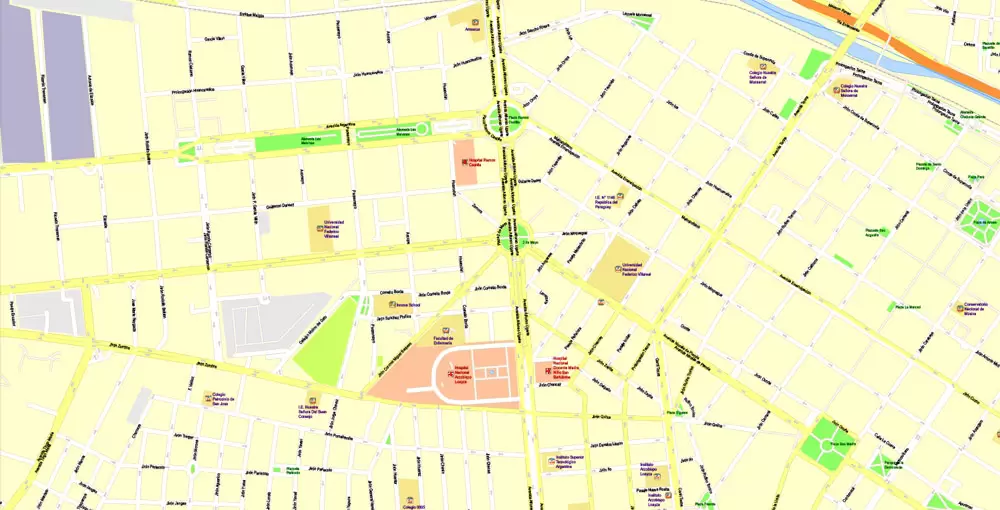 Printable Map Lima, Peru, exact Map City Plan Level G-View 17 (100 meters scale) full editable, Adobe Illustrator