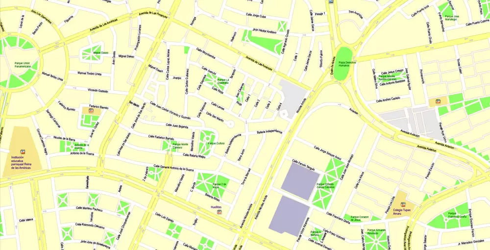 Printable Map Lima, Peru, exact Map City Plan Level G-View 17 (100 meters scale) full editable, Adobe Illustrator