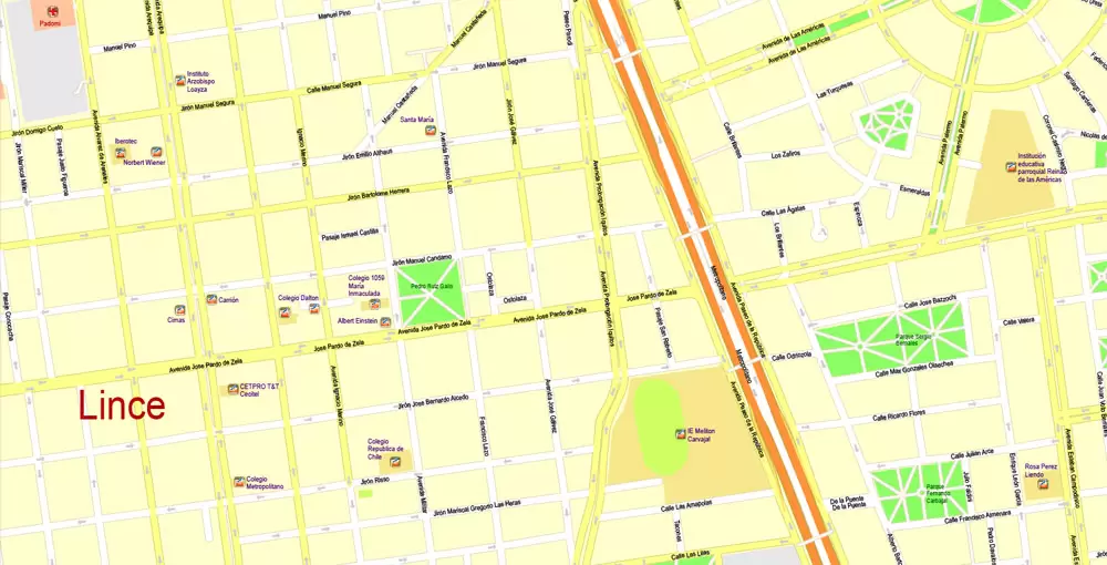 Printable Map Lima, Peru, exact Map City Plan Level G-View 17 (100 meters scale) full editable, Adobe Illustrator