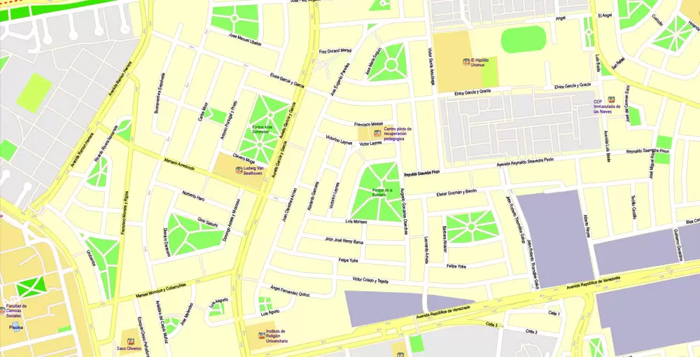Printable Map Lima, Peru, exact Map City Plan Level G-View 17 (100 meters scale) full editable, Adobe Illustrator