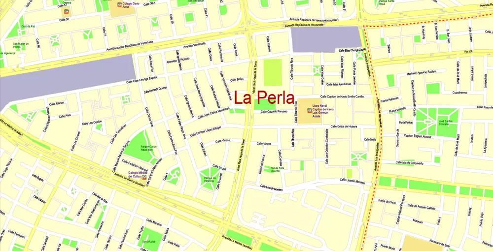 Printable Map Lima, Peru, exact Map City Plan Level G-View 17 (100 meters scale) full editable, Adobe Illustrator