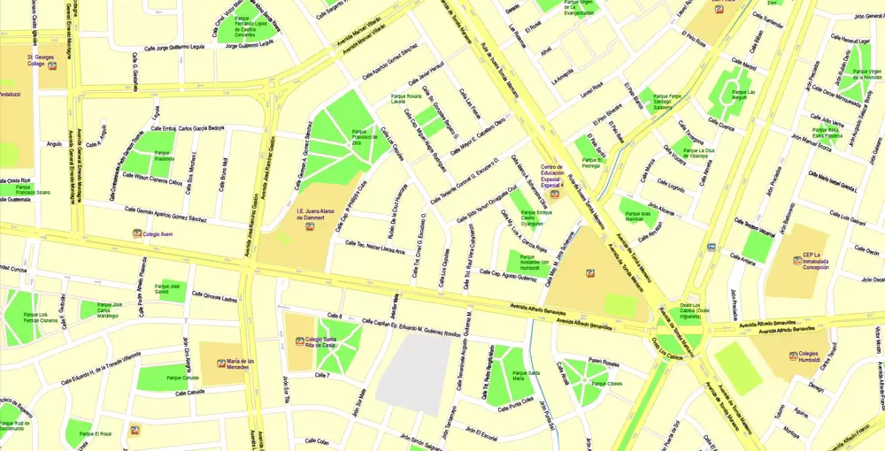 Printable Map Lima, Peru, exact Map City Plan Level G-View 17 (100 meters scale) full editable, Adobe Illustrator