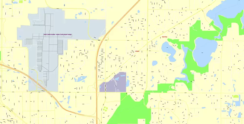 Printable Map Minneapolis + Saint Paul, Minnesota US, exact vector Map street G-View City Plan Level 17 (100 meters scale) full editable, Adobe Illustrator
