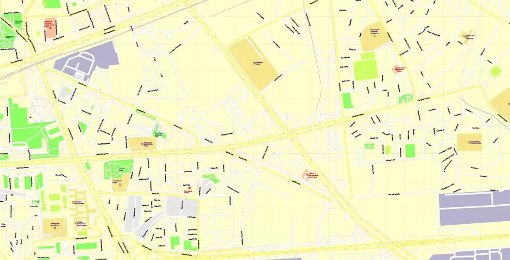 Printable Vector Map Zagreb, Croatia, exact City Plan, street G-View Level 17 (100 meters scale) map, fully editable, Adobe Illustrator