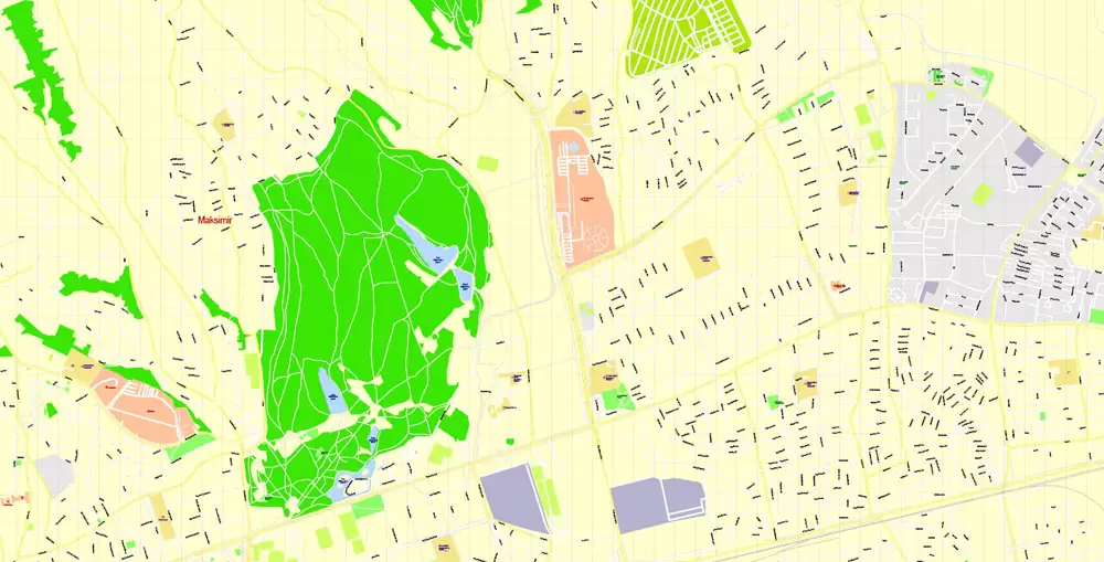 Printable Vector Map Zagreb, Croatia, exact City Plan, street G-View Level 17 (100 meters scale) map, fully editable, Adobe Illustrator