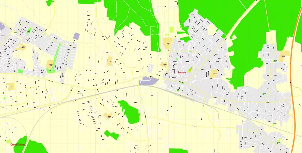 Printable Vector Map Zagreb, Croatia, exact City Plan, street G-View Level 17 (100 meters scale) map, fully editable, Adobe Illustrator
