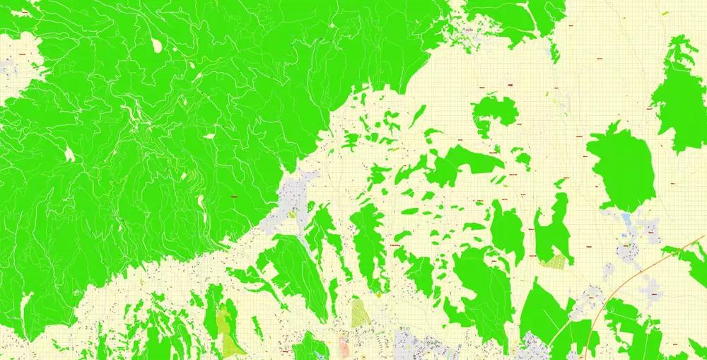 Printable Vector Map Zagreb, Croatia, exact City Plan, street G-View Level 17 (100 meters scale) map, fully editable, Adobe Illustrator