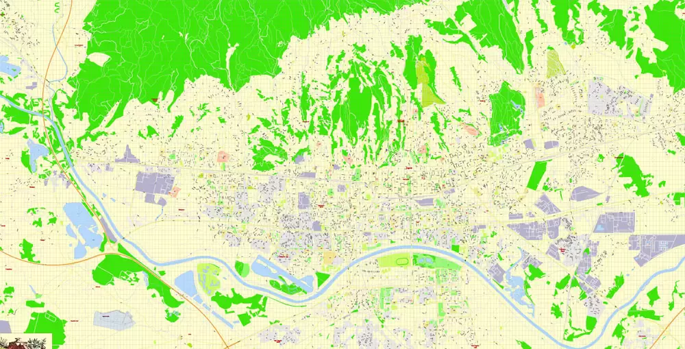Printable Vector Map Zagreb, Croatia, exact City Plan, street G-View Level 17 (100 meters scale) map, fully editable, Adobe Illustrator