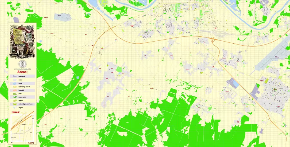 Printable Vector Map Zagreb, Croatia, exact City Plan, street G-View Level 17 (100 meters scale) map, fully editable, Adobe Illustrator