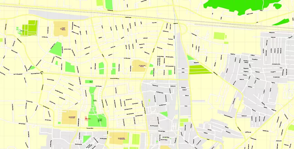 Printable Vector Map Zagreb, Croatia, exact City Plan, street G-View Level 17 (100 meters scale) map, fully editable, Adobe Illustrator