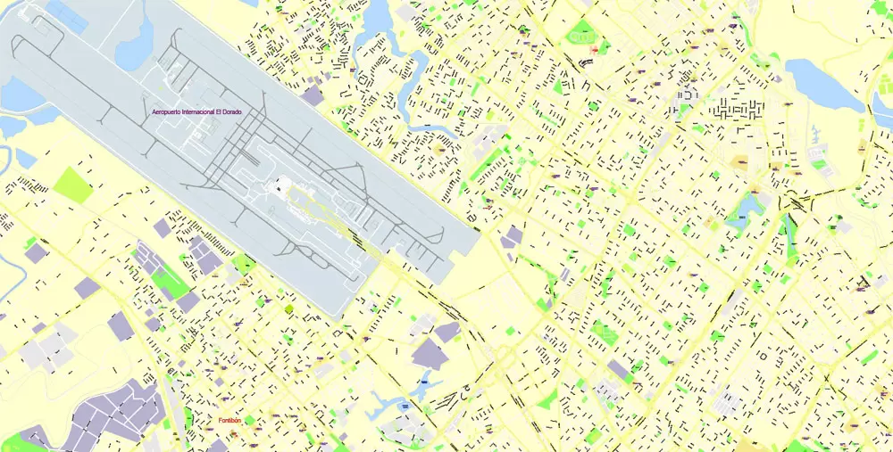 Printable Vector Map Bogota metro area, Colombia, exact vector Map street G-View City Plan Level 17 (100 meters scale) full editable, Adobe Illustrator