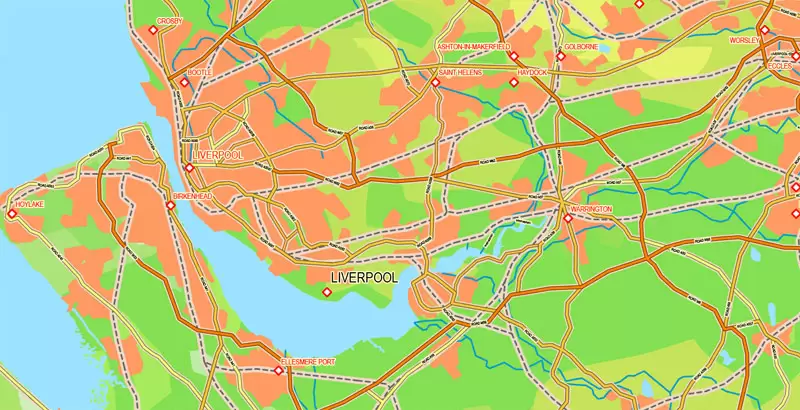 Printable Map UK + Full Ireland, exact vector relief road map, full editable, Layered Adobe IllustratorPrintable Map UK + Full Ireland, exact vector relief road map, full editable, Layered Adobe Illustrator