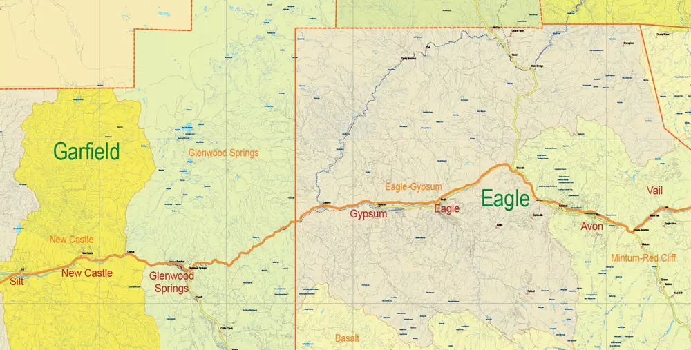 Printable Vector Map Full State of Colorado US, ALL ROADS, extra detailed, exact vector Map 10 km scale full editable, Adobe Illustrator, full vector, scalable, editable text format names, 174 mb ZIP