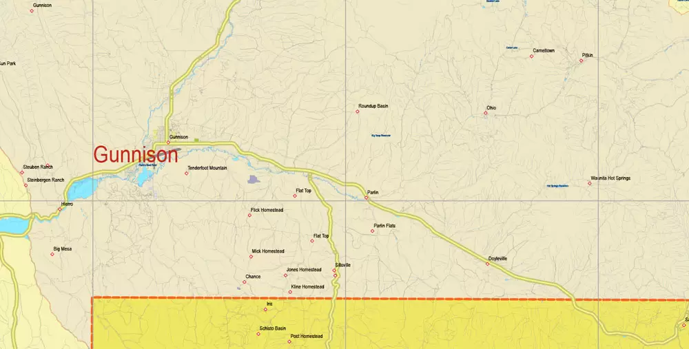 Printable Vector Map Full State of Colorado US, ALL ROADS, extra detailed, exact vector Map 10 km scale full editable, Adobe Illustrator, full vector, scalable, editable text format names, 174 mb ZIP