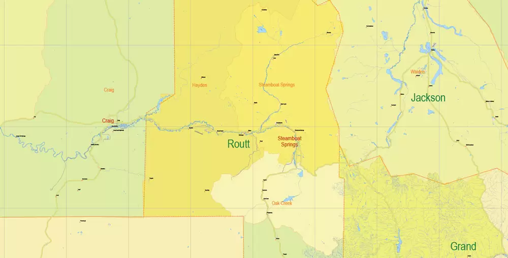 Printable Vector Map Full State of Colorado US, MAIN ROADS, detailed, exact vector Map 10 km scale full editable, Adobe Illustrator
