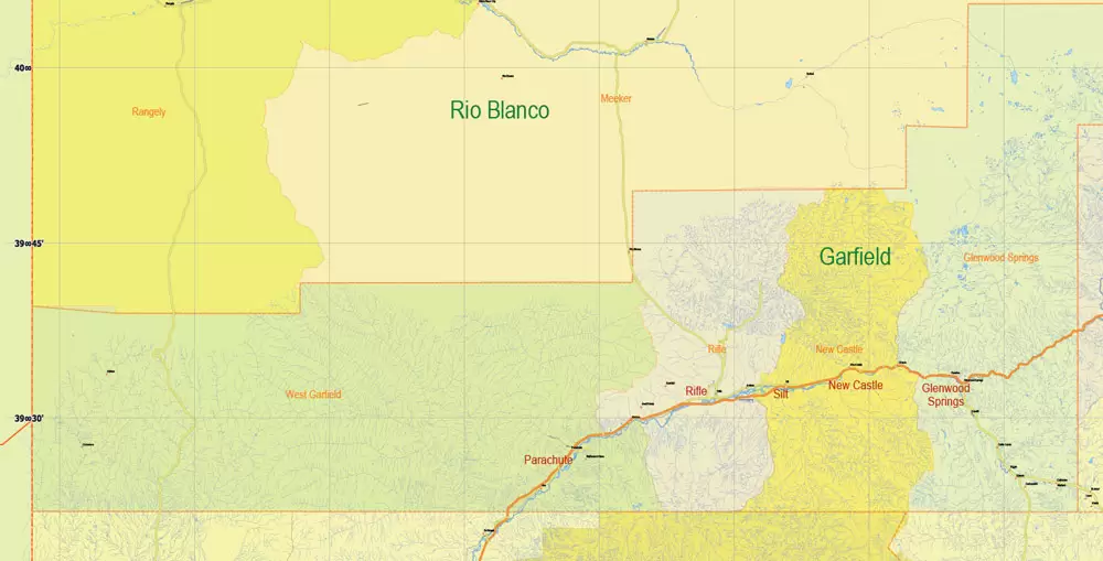 Printable Vector Map Full State of Colorado US, MAIN ROADS, detailed, exact vector Map 10 km scale full editable, Adobe Illustrator