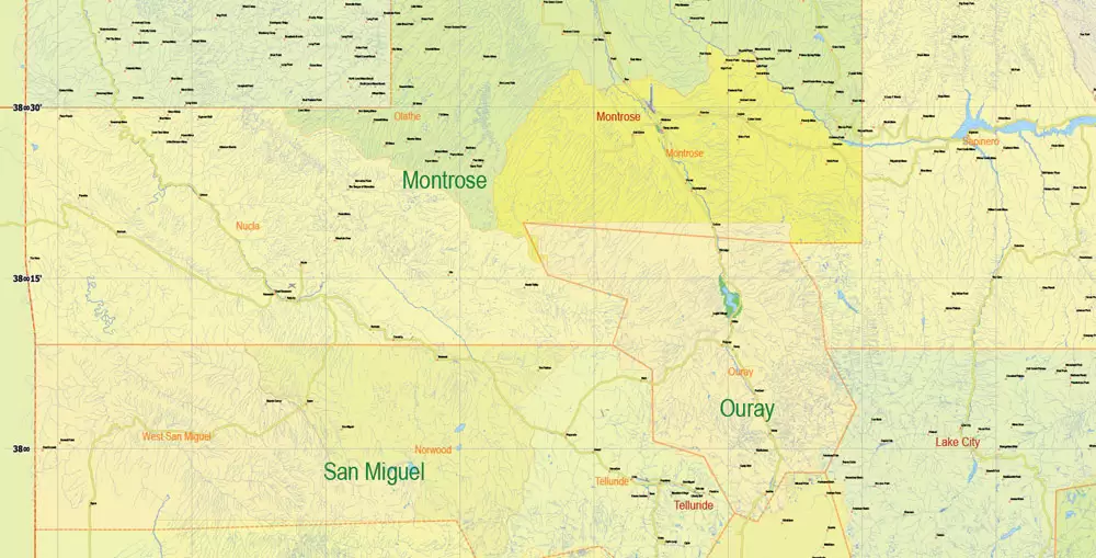 Printable Vector Map Full State of Colorado US, MAIN ROADS, detailed, exact vector Map 10 km scale full editable, Adobe Illustrator