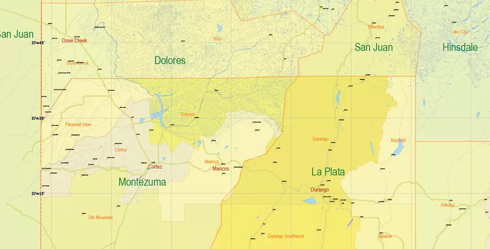 Printable Vector Map Full State of Colorado US, MAIN ROADS, detailed, exact vector Map 10 km scale full editable, Adobe Illustrator