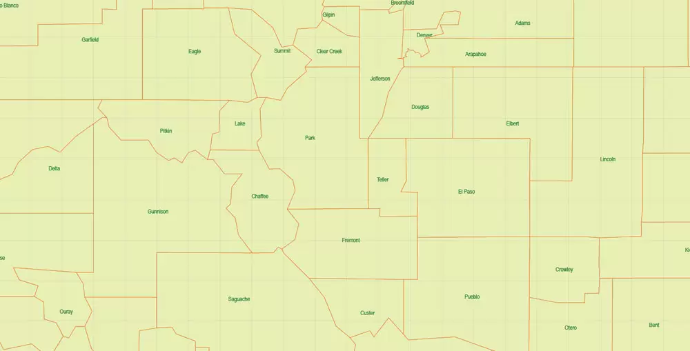 _Colorado US Printable Vector Map, MAIN ROADS, detailed, exact vector Map 10 km scale full editable, Adobe Illustrator