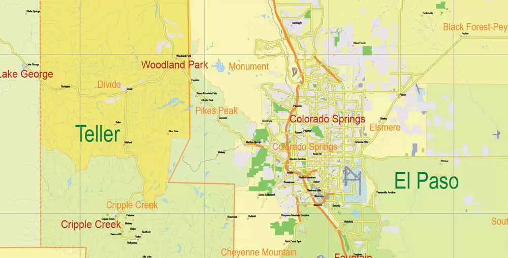 Printable Vector Map Full State of Colorado US, MAIN ROADS, detailed, exact vector Map 10 km scale full editable, Adobe Illustrator