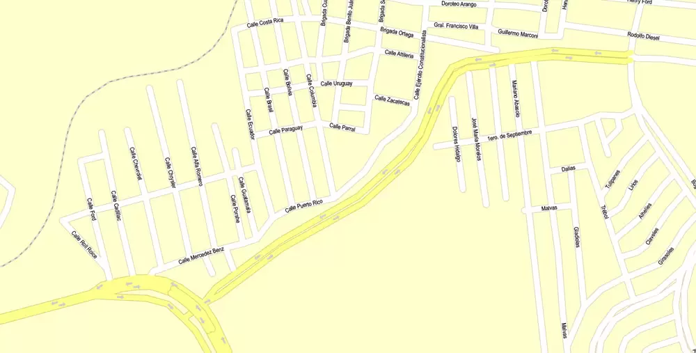 Printable Map Zacatecas, Mexico exact vector Map street G-View City Plan Level 17 (100 meters scale) full editable, Adobe Illustrator