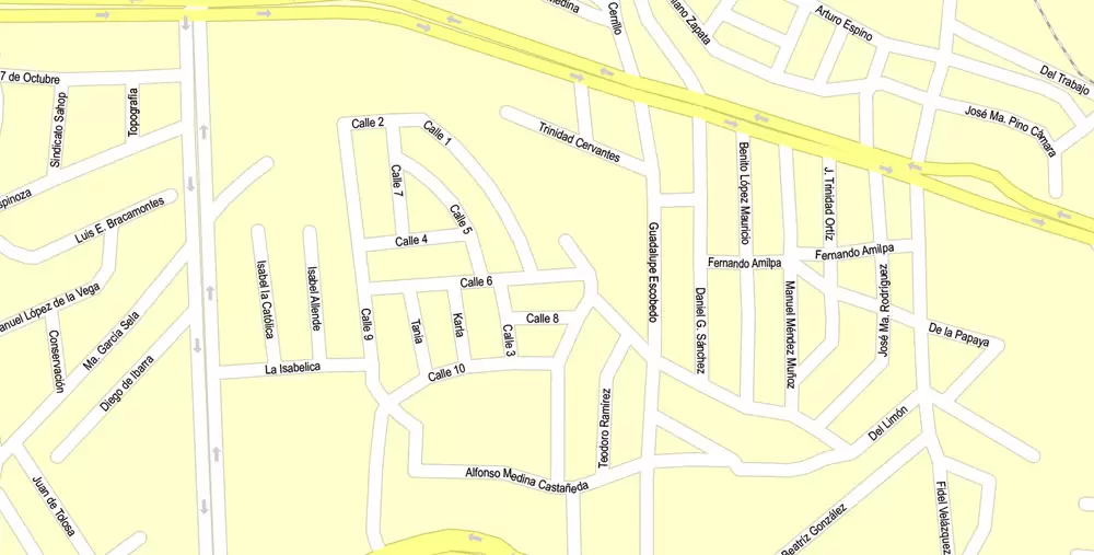 Printable Map Zacatecas, Mexico exact vector Map street G-View City Plan Level 17 (100 meters scale) full editable, Adobe Illustrator