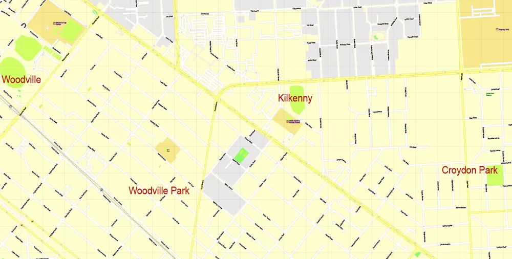 Adelaide Metro Area, Australia, Printable vector street map, fully editable, Adobe Illustrator, 100 meters scale, full vector, scalable, editable, text format of street names, 26 Mb ZIP.