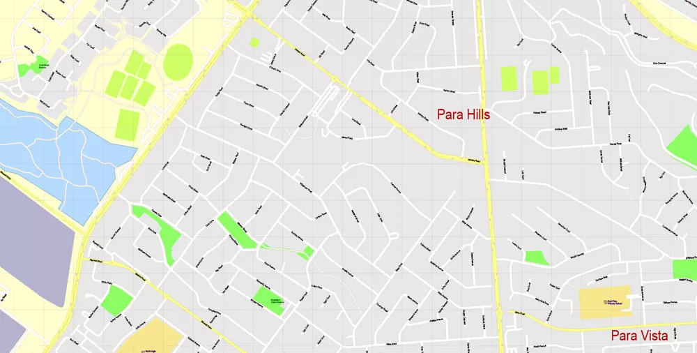 Adelaide Metro Area, Australia, Printable vector street map, fully editable, Adobe Illustrator, 100 meters scale, full vector, scalable, editable, text format of street names, 26 Mb ZIP.