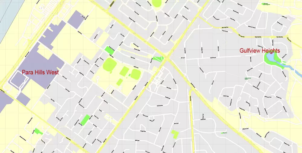 Adelaide Metro Area, Australia, Printable vector street map, fully editable, Adobe Illustrator, 100 meters scale, full vector, scalable, editable, text format of street names, 26 Mb ZIP.