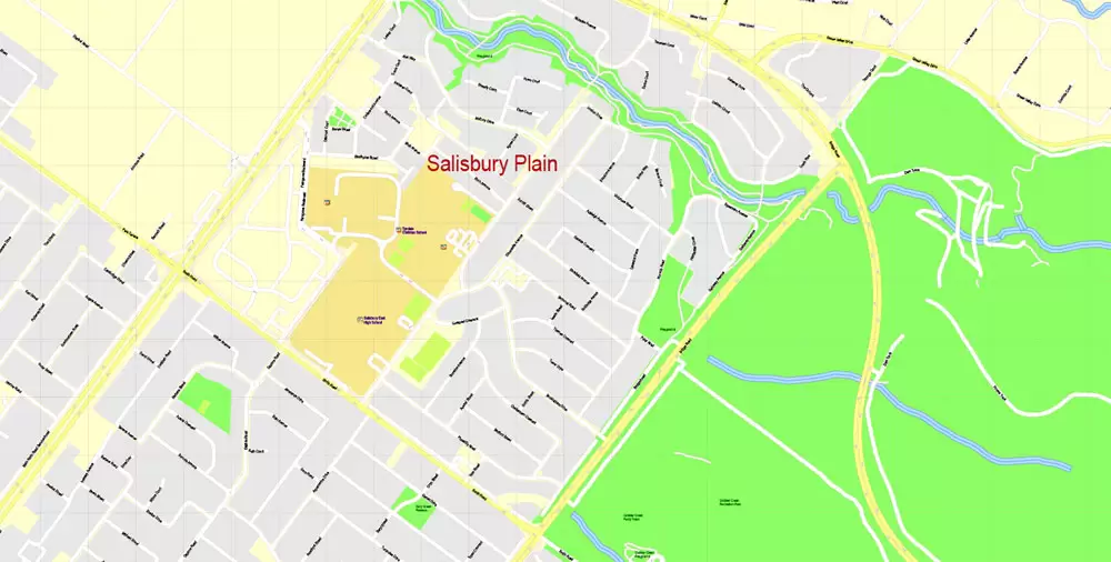 Adelaide Metro Area, Australia, Printable vector street map, fully editable, Adobe Illustrator, 100 meters scale, full vector, scalable, editable, text format of street names, 26 Mb ZIP.