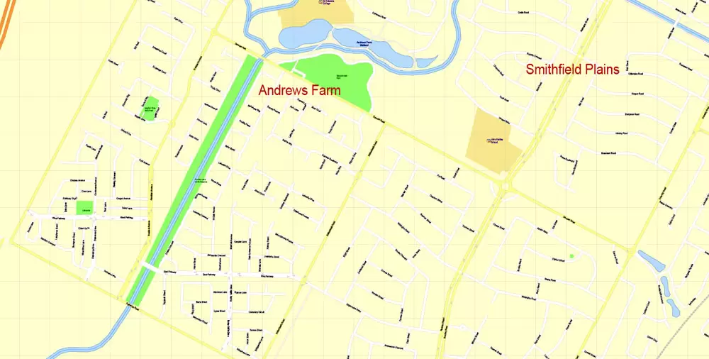 Adelaide Metro Area, Australia, Printable vector street map, fully editable, Adobe Illustrator, 100 meters scale, full vector, scalable, editable, text format of street names, 26 Mb ZIP.